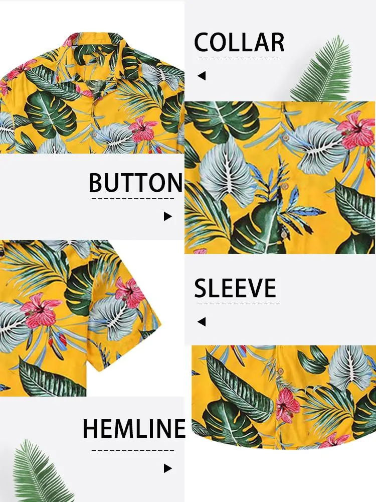 Summer Beach Regular-Fit Vacation Printed Short Sleeves Loose Tropical Shirts Men&prime;s Casual Hawaiian Shirt