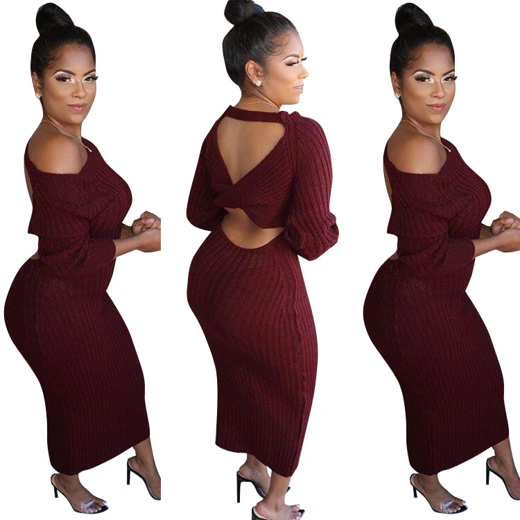 Winter Full Sleeve O-Neck Knitted Bondage Pencil Bodycon Sweater Dresses