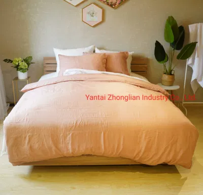 Bedding Set 100% Cotton Washed Linen Look Duvet Cover Set with 2 Shams Spring and Autumn Bedding Set