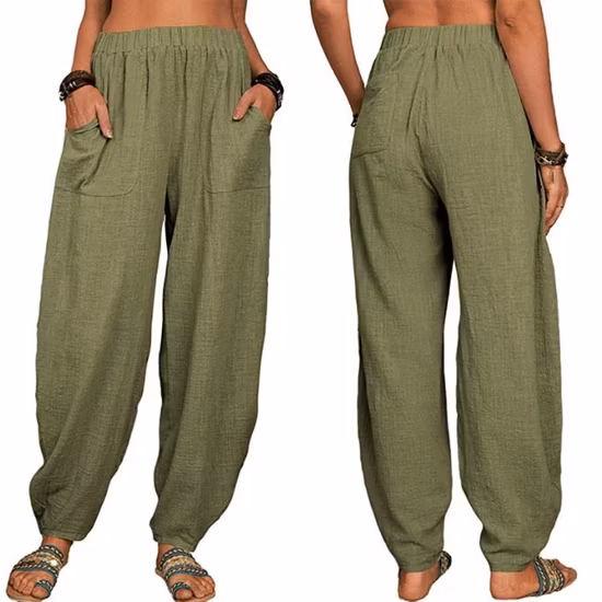 Women Cotton Linen Trousers Casual Pants Summer Yoga Home Street Beach Pants