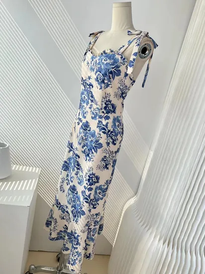 Fashion Clothing Spring Summer Women Lady Floral Beach Slip Dress Collection Garment Custom Clothes Apparel Factory Price Longuette Sexy Strap Dress 