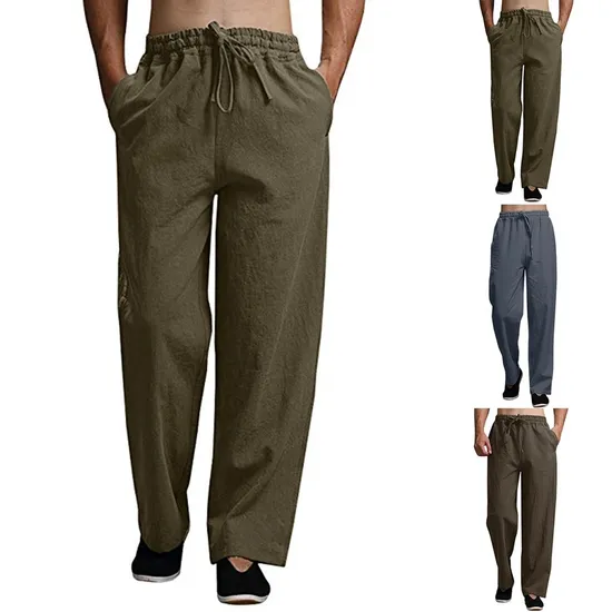 Summer Fashion Men Casual Trousers Cotton Casual Beach Pants 