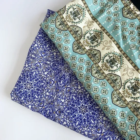 Custom Digital Printed Linen Viscose Rayon Blended Reactive Dye Print 