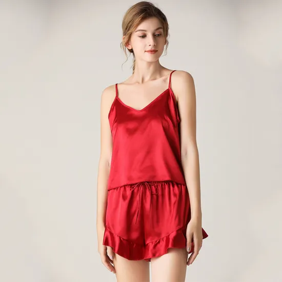 Wholesale Silk Cotton Custom Lace Suspenders Women Sleepwear Sexy Nightwear Pajamas